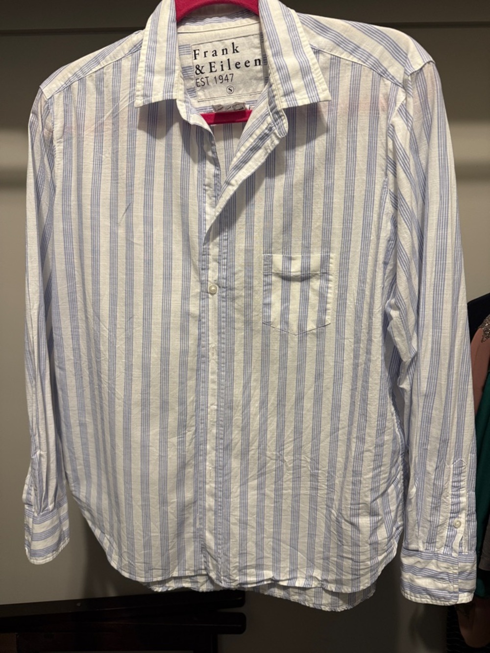 Frank & Eileen Light Blue Striped Button-Down Shirt. Eileen style name.
